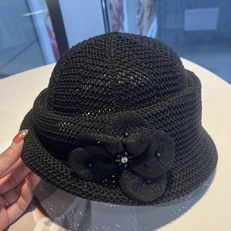 Summer Flower Pattern Knit Bucket Hat With Sun Protection For Outdoor Casual Wear