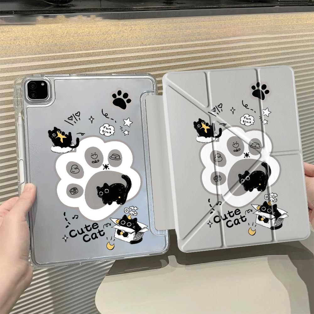 Cartoon Black Cat Y-Fold Holder Cover Tablet Case For iPad Air 4 5 M3 M2 1 2 M4 11inch Pro 2025 Mini 6 7 Pro 11th 10th 9th 8th