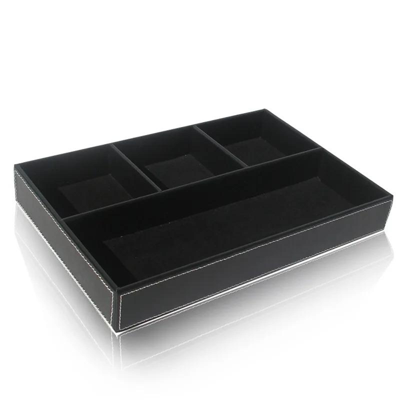 

Storage Tray with 4 Compartments Durable Faux Leather Nightstand Organizer Tabletop Tray for Keys Pocket Glasses Stationery 30.5x21x4.3cm