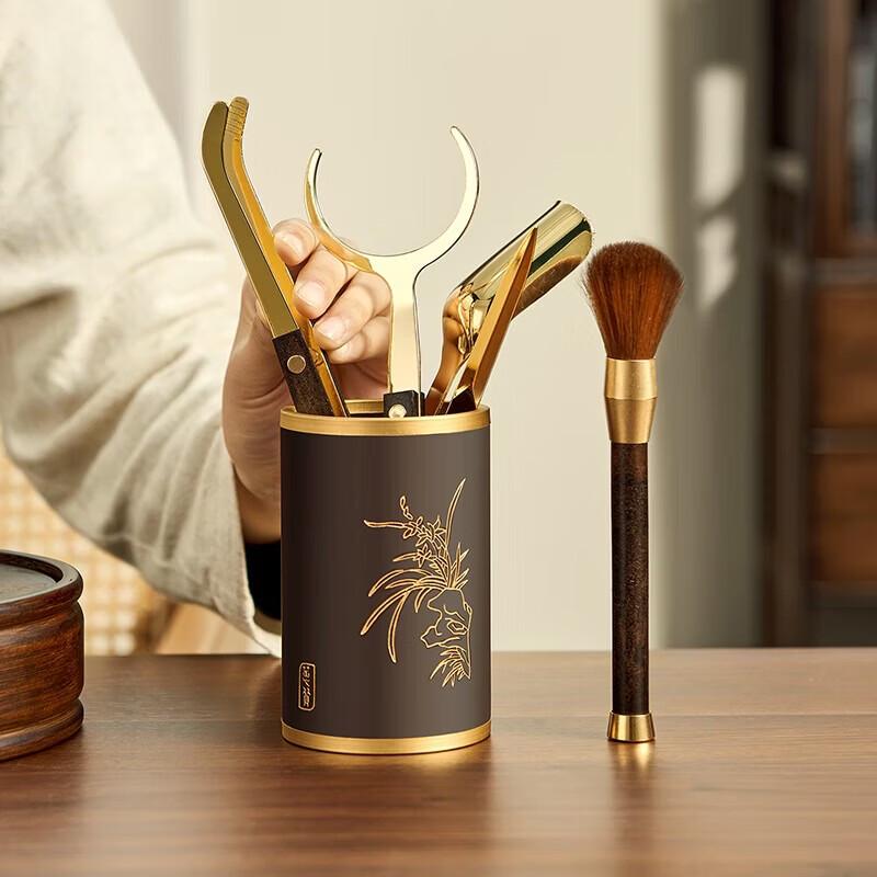 YIHUTEA Ebony Bakelite Gold Orchid Tea Ceremony Tool Set