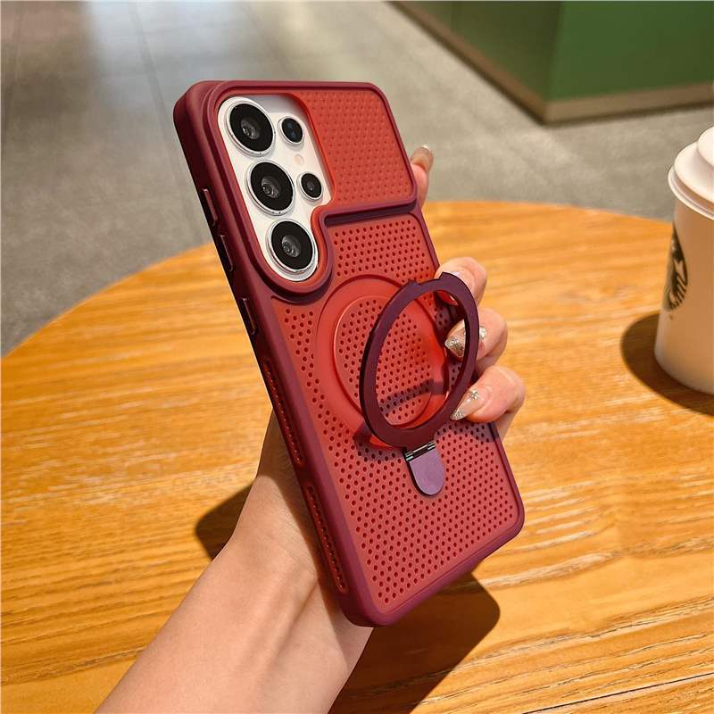 Applicable to Samsung S26Ultra heat dissipation magnetic suction bracket mobile phone case contrasting color and skin feeling S25ultra protective case