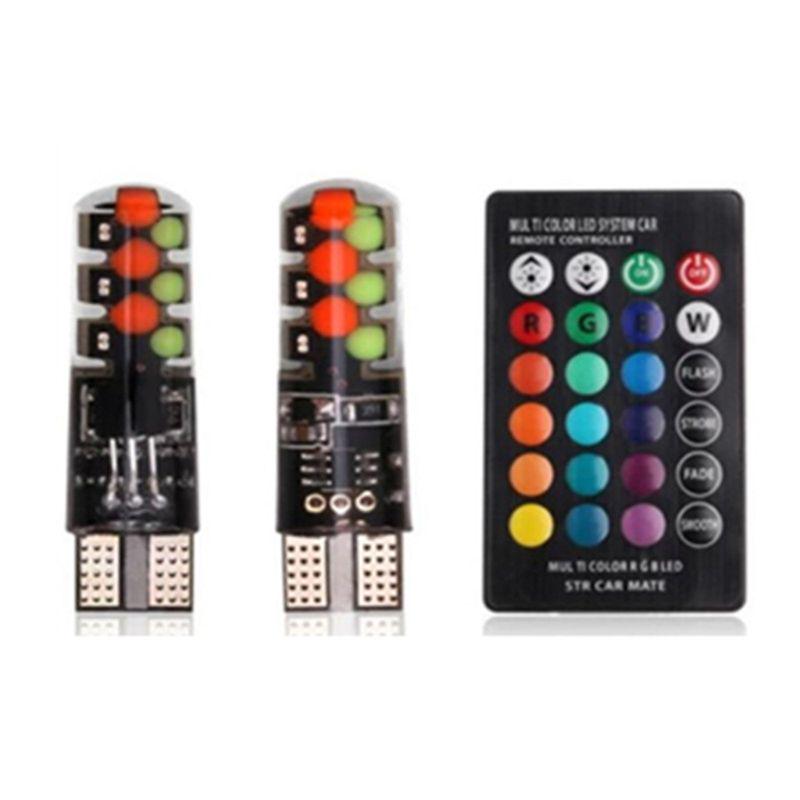 

2 шт. T10 W5W RGB светодиодные лампы для автомобиля, плафоны для чтения с дистанционным управлением
