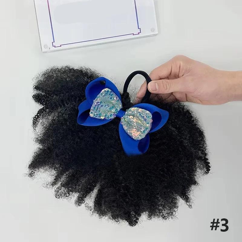 2pcs/ Luxury Kids Hair Buns Kids Afro Puff Soft Like Natural Human Hair Hand Feel Marley Kinky Bulk for Hair Girl with Elastic