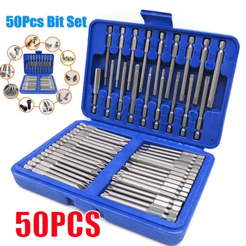 50pcs screwdriver head set, safety screwdriver position Torx Star hexagonal position 50 75mm extralong reach socket group