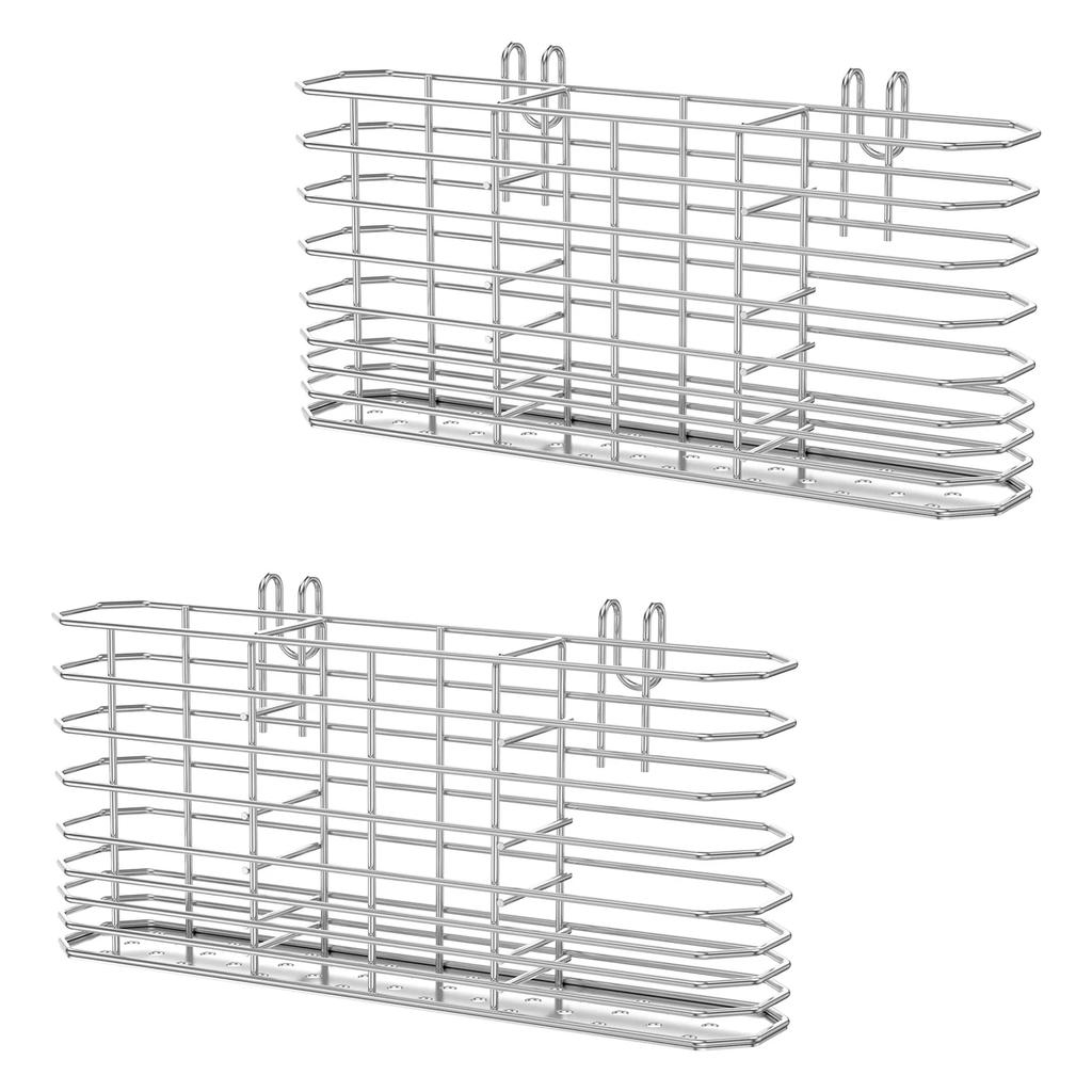2Pcs Stainless Steel Kitchen Cutlery Hanging Basket Quick Drying Compartmental Utensil Drainage Rack Rustproof Kitchen Supplies