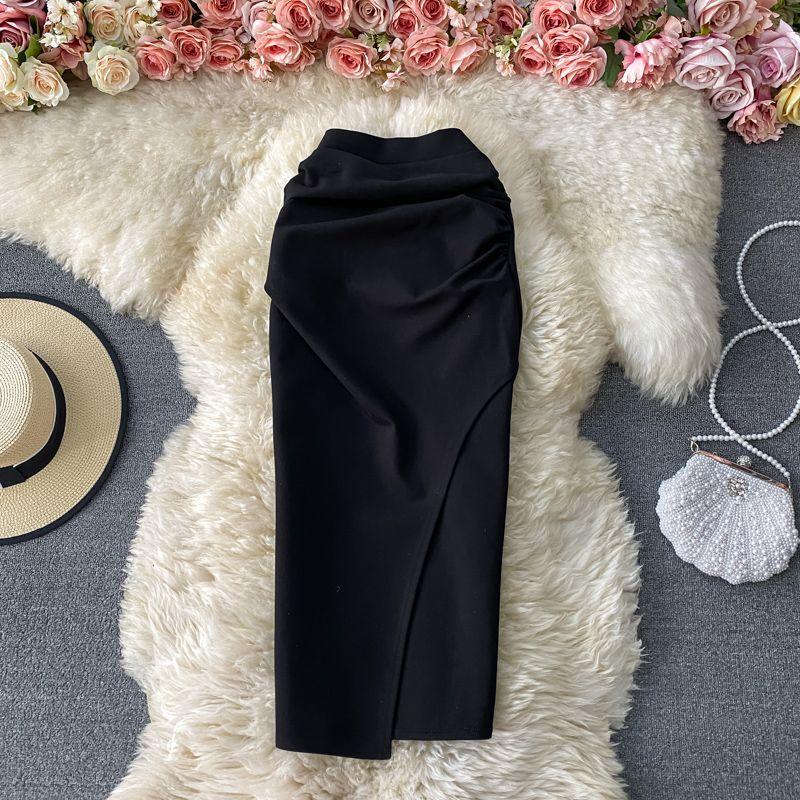 

K-style Mid Length Long Length Split Asymmetrical Professional Skirt Black 3XL