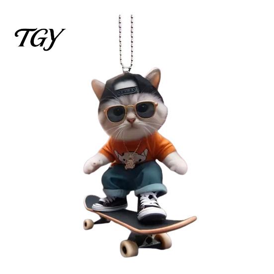 Street Fashion Car Pendant Skateboard Cat Hanging Ornament, 2D Flat Acrylic Rearview Office Workstation Ornament Mirror Decor, Trendy Skate