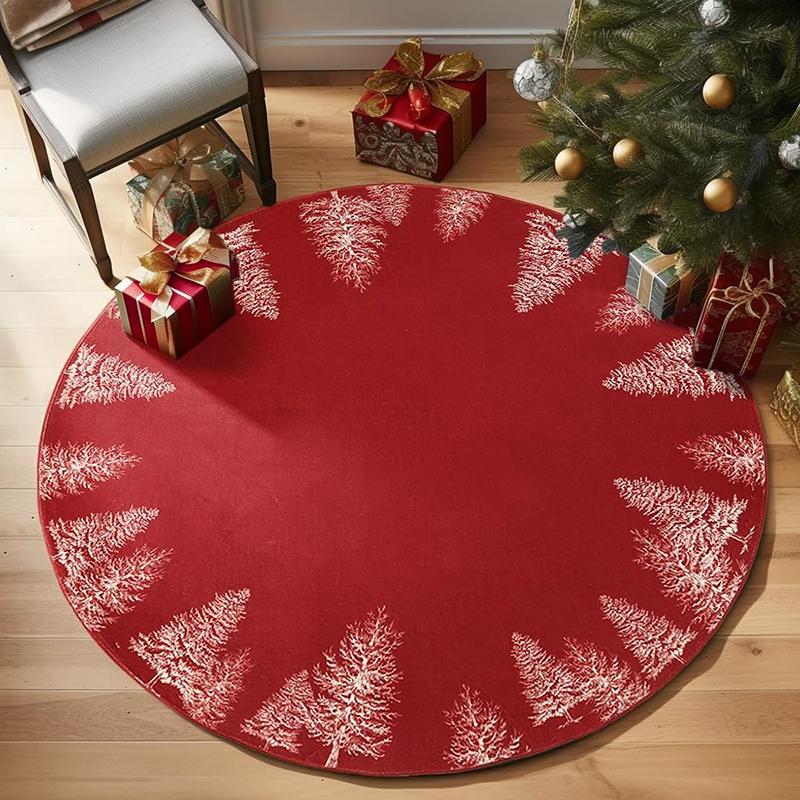 

1pc Christmas round carpet: Santa Claus, snowman, reindeer and holiday scenes-perfect holiday decoration. 60cm