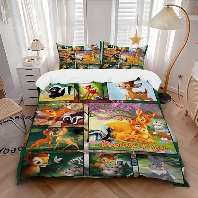 3-teiliges Bambi & Friends bedrucktes Bettwäsche-Set, weiche und bequeme Bettbezug für Schlafzimmer, Gästezimmer S012