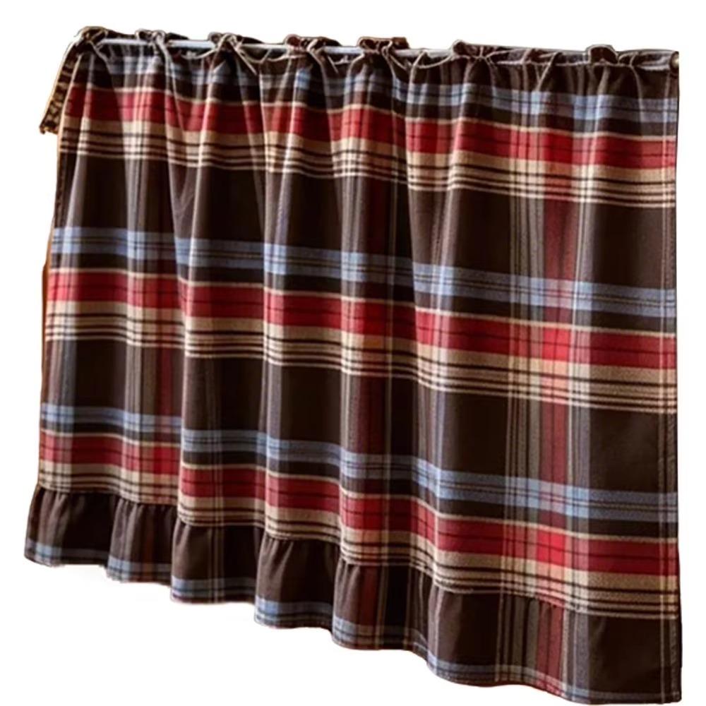 Ruffled Edge Farmhouse Plaid Kitchen Oven Skirt Cotton Privacy Partition Curtain  Porch