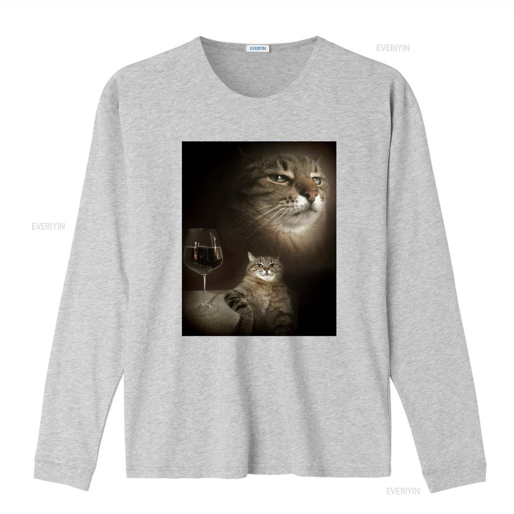 Funny Cat and Wine Art Print T Shirt for Lovers vintage Washed Comfortable streetwear fashion Soft Stretched Casual