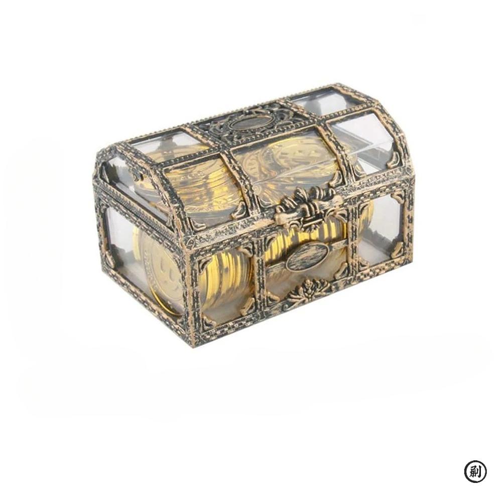 

Винтажный сундук с сокровищами, прозрачная пиратская коробка для хранения конфет, ювелирных изделий для свадьбы, дня рождения as picture shown бронзовый