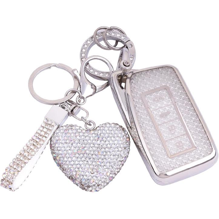 Compatible with Lexus Key Fob Cover with Diamond Bling Keychain, Car Accessories Key Holder Shell Soft TPU Full Protection for RX ES GS LS NX RS GX