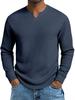 Herren Plus Size Waffel Karomuster Slim Fit Langarm V-Ausschnitt Lässiges T-Shirt