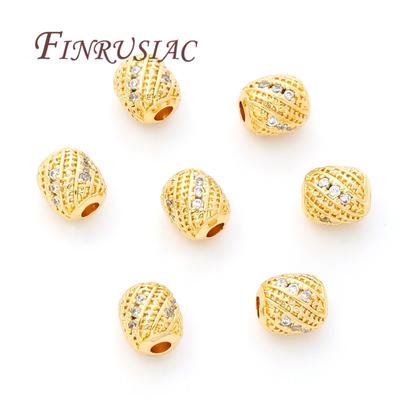 2-8 Stück/Los 18K Vergoldete Ovale Perlen Messing mit Zirkon Abstandsperle Für Schmuck, Trenner Für Perlen, DIY Armbänder Zubehör