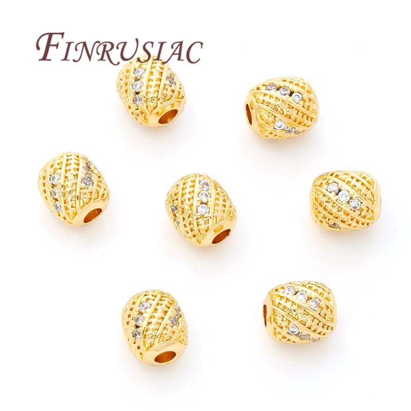 2-8Pcs/Lot 18K Gold Plated Oval Beads Brass with Zircon Spacer Bead For Jewelry,Separators For Bead,DIY Bracelets Accessories