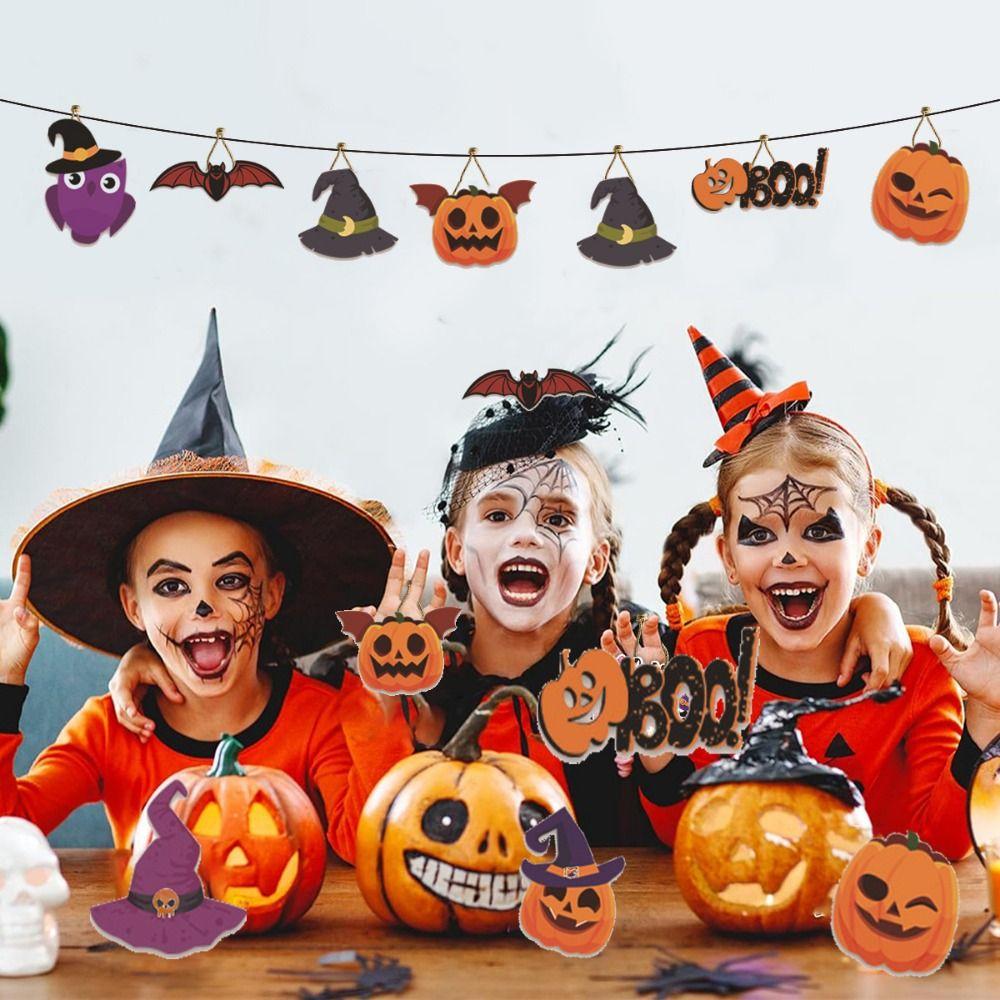 12pcs/set Decorative Pumpkin Hanging Tags Cartoon Spider Bat Ghost Pendant  Halloween Party