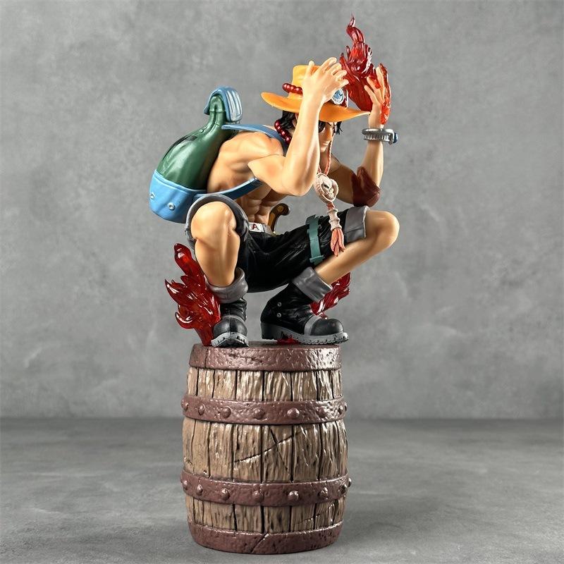 33cm One Piece Fire Fist Portgas D Ace Crouching On Barrel Interchangeable Head Hand Anime Action Figure Collectible Decor Gift