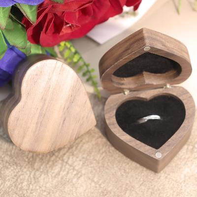 Wedding Walnut Wood Rings Box 1/2 Slots Rings Bearer Box Heart Rings Holder  Marriage Anniversary