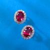 Boucles d'oreilles puces ovales en argent S925 et corindon rouge - Style tendance, quotidien et polyvalent