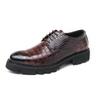 Fashion New 2025 Crocodile Pattern Men Dress Shoes Thick Bottom Heightening Rubber Sole Comfortable Casual Leather Footwear