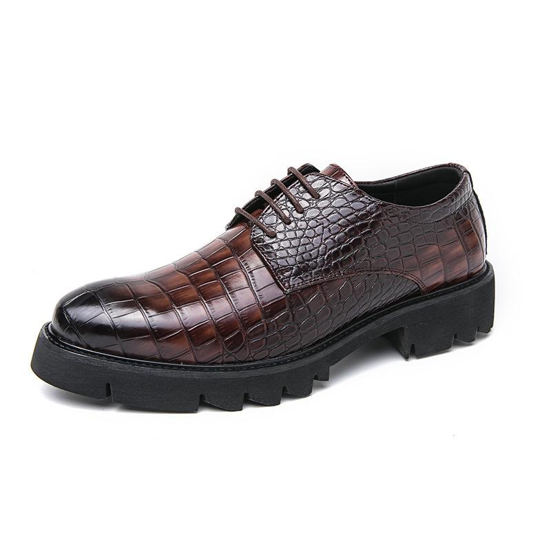 Fashion New 2025 Crocodile Pattern Men Dress Shoes Thick Bottom Heightening Rubber Sole Comfortable Casual Leather Footwear