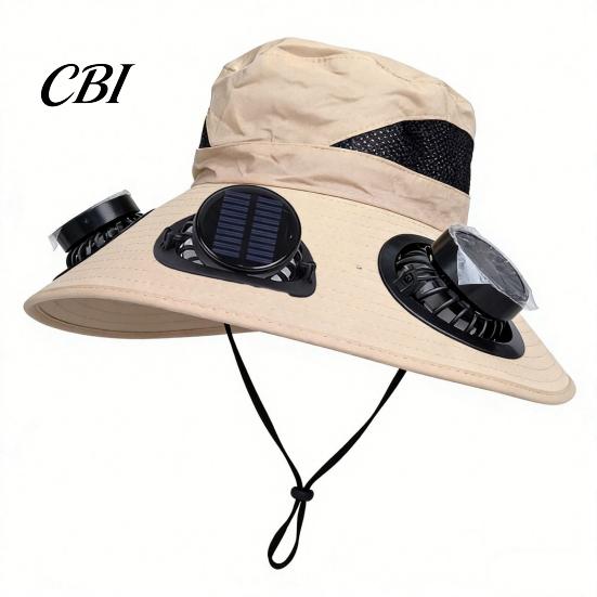 UPF 50+ Sun Protection Hat with Detachable Fan Design, Three Solar Fans Bucket Rechargeable Hat, Adjustable Fit Outdoor Cooling Type-C Charging, Power C