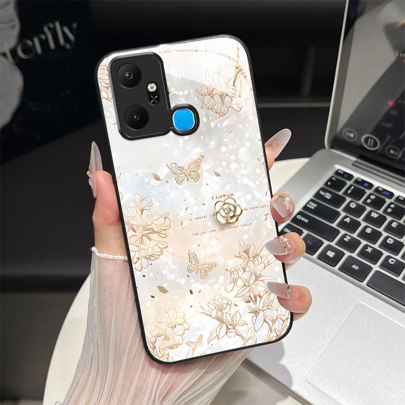 

Tempered Glass Hard Phone Case For Infinix Smart 6 Plus Smart 5 4 Tecno Spark 5 Pro Luxury Butterfly Soft TPU Shockproof Cover Tecno Spark 5