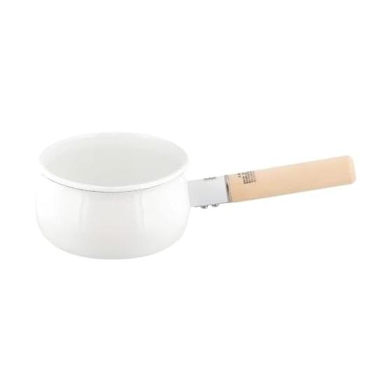 Bestco Single Pot Enamel Milk Pan 15cm IH Gas Fire Compatible White NQ-0251 Bran