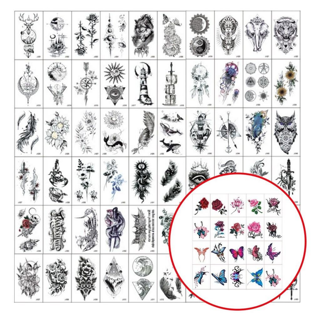 60 Types Tattoo Stickers + 20 Types Semi-permanent Tattoo Transfer Henna Real 3D 60 Types + 20 Types 1 pcs