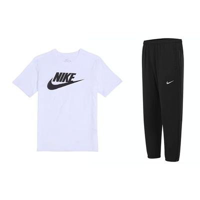 Logo Print Crew Neck Pullover Short Sleeve Solid Color Elastic Cuff Long Pants Casual Sports Set Men Sets AR5005-101+FQ4781-010
