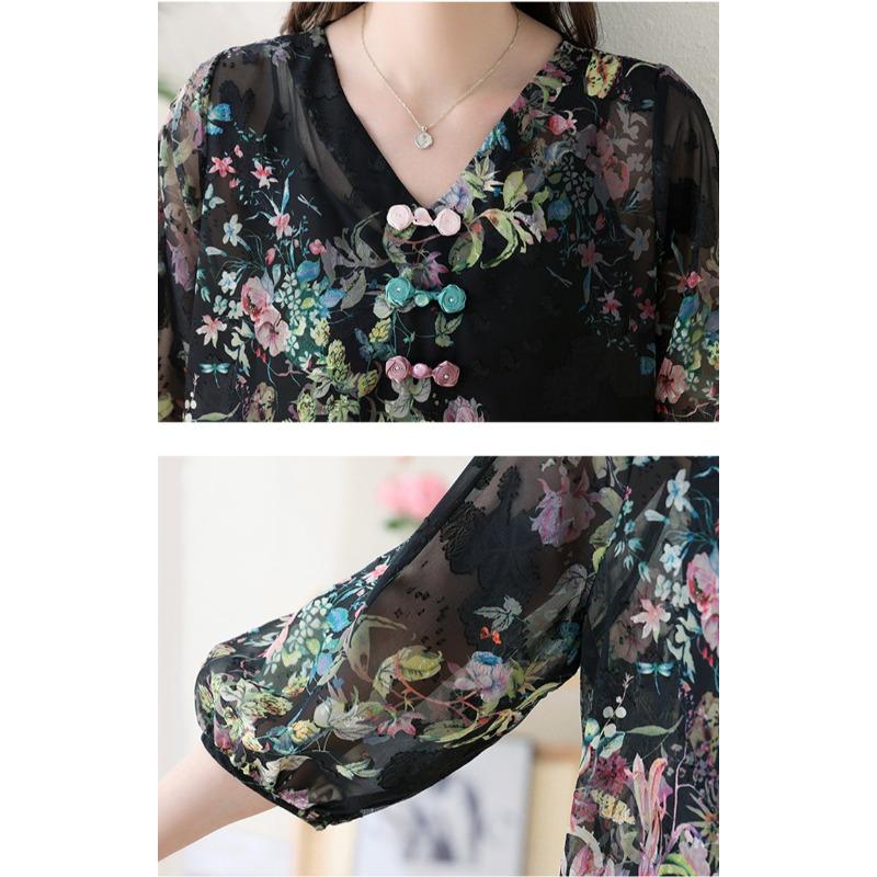 Dimanaf 2025 Women Summer Plus Size Shirt Blouse Long Sleeve Buttons Fashion Floral Tops Tees Loose New Blouse