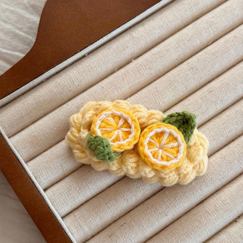 Sweet Cute Women Universal Wool Crochet Cartoon Fruit Hair Clip Winter Bangs Side Broken Hair Clip Festival Gifts Hair Accessory