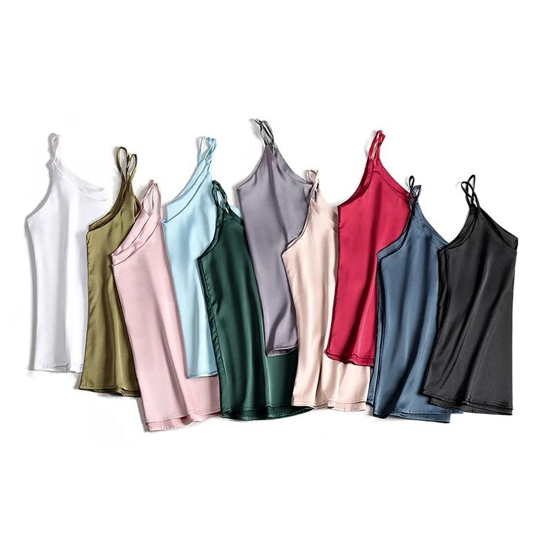 Summer Temperament Suspenders Camisole Women's Classic Tank Top Stylish V-neck Silky Satin Sleeveless Top