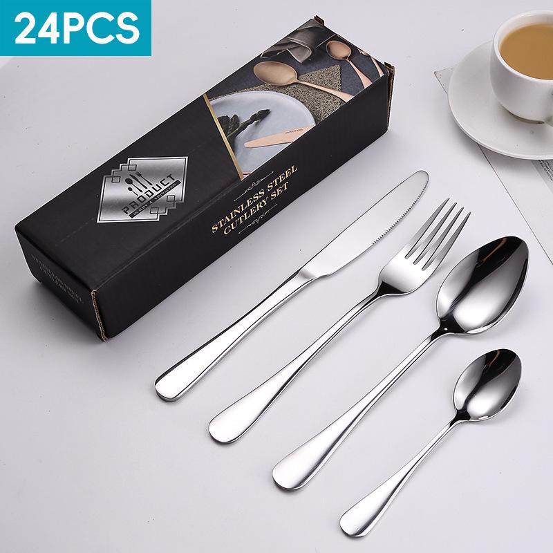 Stainless Steel 24-Piece Cutlery Set for 6 – Includes Knife, Fork, Spoon – Gift Boxed