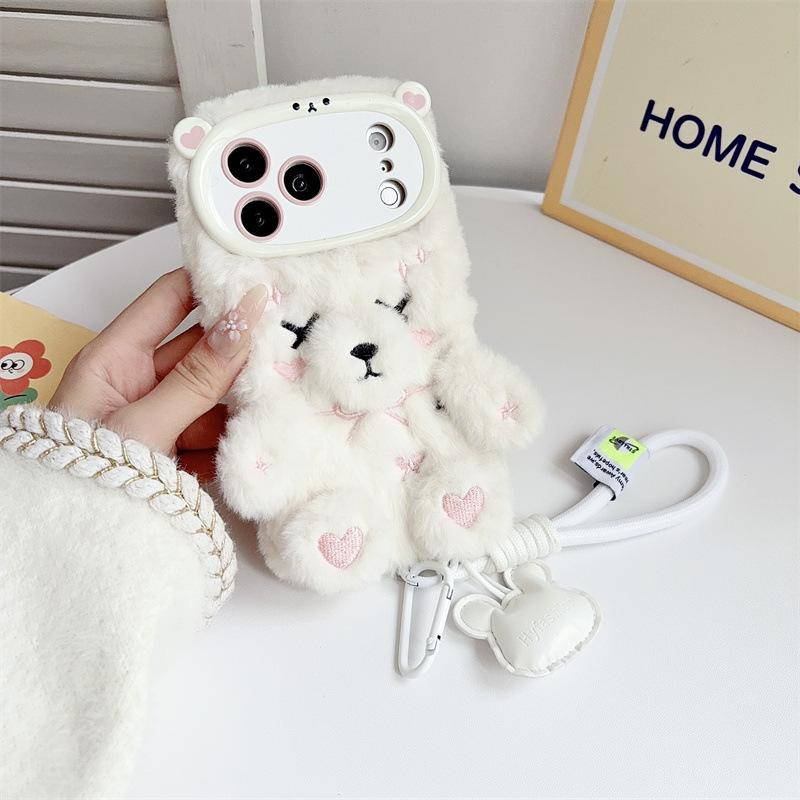Luxusní 3D kreslený medvídek plyšový s šňůrkou Pouzdro na telefon Pouzdro na telefon Pro iPhone 17 Air 16 15 14 13 12 11 18 Pro Max Nárazuvzdorný kryt