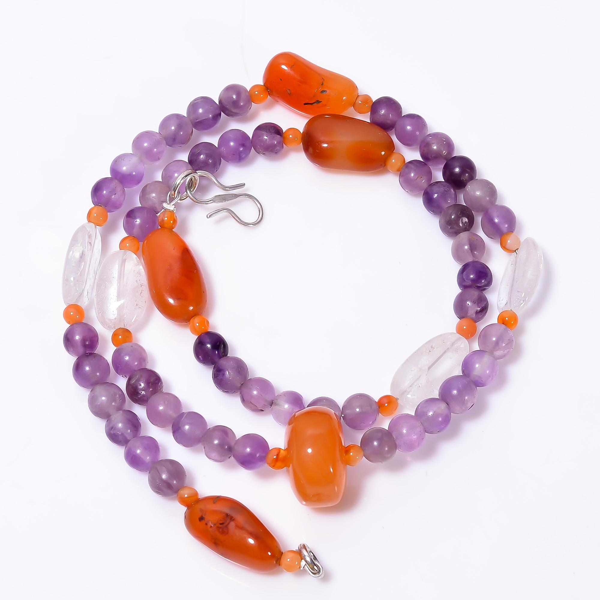 

Natural Carnelian Amethyst Crystal Gemstone Smooth Beads Necklace 3-15 mm 18 UB-8609