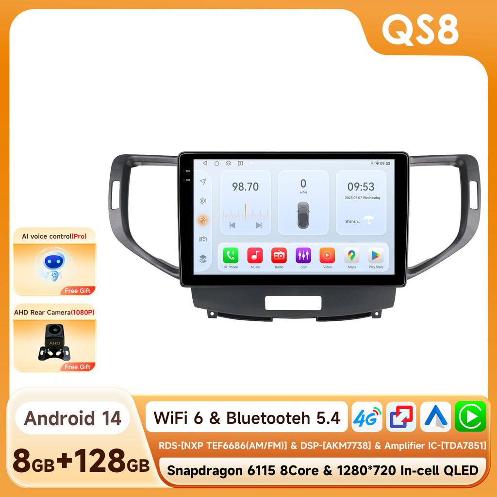4G WIFI Carplay for Honda Accord 8 Acura TSX 2008 2009 2010 2011 2012 Car radio Android 12 Multimedia Video player 6115 Stereo