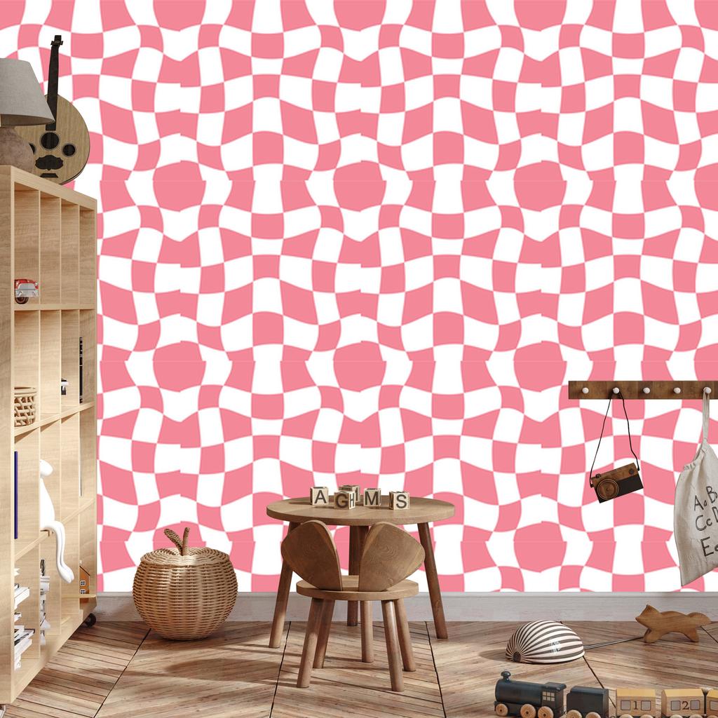 Wallpaper Casual checkerboard coral and white, coral background 50x1000