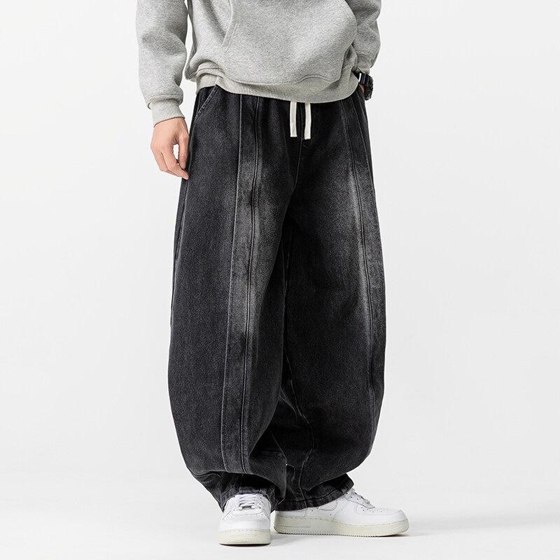2026 New Large Size Japanese Retro Harem Wide-Leg Pants Casual Curved-Cut Jeans American Style Trendy Men's Pants