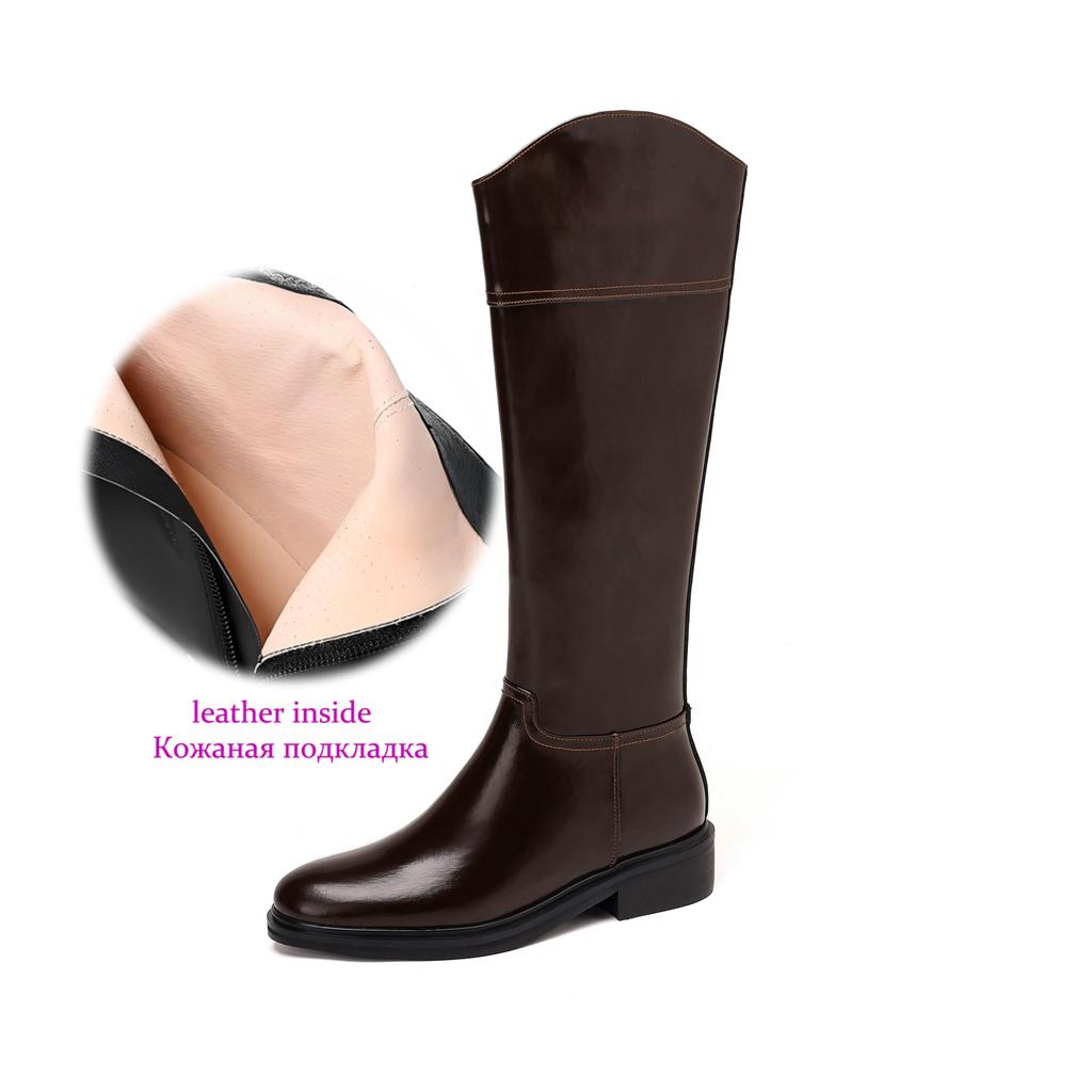 Krazing Pot Cow Split Skin Round Toe Med Heels Knight Boots Size 46 Size 45 Zip Plus Size Women Sewing Thigh High Boots