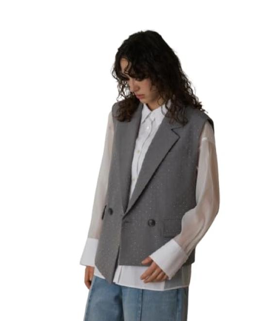 

Vest 2025SS Irregular Hem Beaded Gilet Jacket for Women [Grace Continental]
