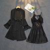 New nightgown women's nightgown hanging skirt two-piece set black lace lace sexy suit luxury loungewear