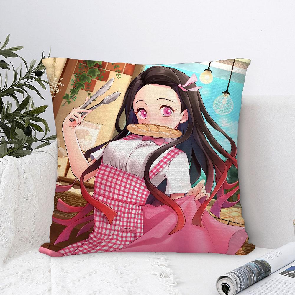 N-Nezuko Kamado D-Demon-Slayer Pillow Case Sofa Decor Home Double-Sided Printing Short Plush Cushion Cover Throw Pillow Cover