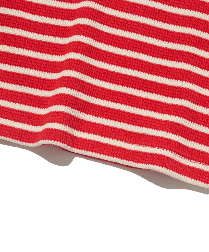 TAILOR STUDIO Heritage Waffle Stripe Long Sleeve Tee (Red)