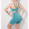 Women Fitness Tracksuit 2 Pieces Set Slim Crop Top +Seamless Shorts Active Wear Outfits Suit