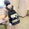 Women Contrast Color Large Capacity Schoolbag Letter Print Backpack for Middle School Students