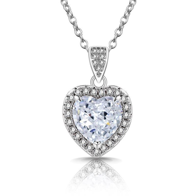 925 Sterling Silver Stylish Sweet Ice Flower Cut Crystal Zircon Love Pendant Necklace Birthday Party Anniversary Gift белый
