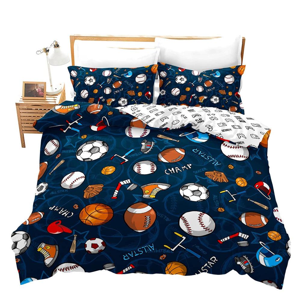 Set Față de Plapumă Albastru Flacără Fotbal Pentru Adolescenți Băiat Imprimare 3D Set Față de Plapumă Fotbal Dimensiune Completă Set Lenjerie de Pat Foc și Gheață Dimensiune Queen