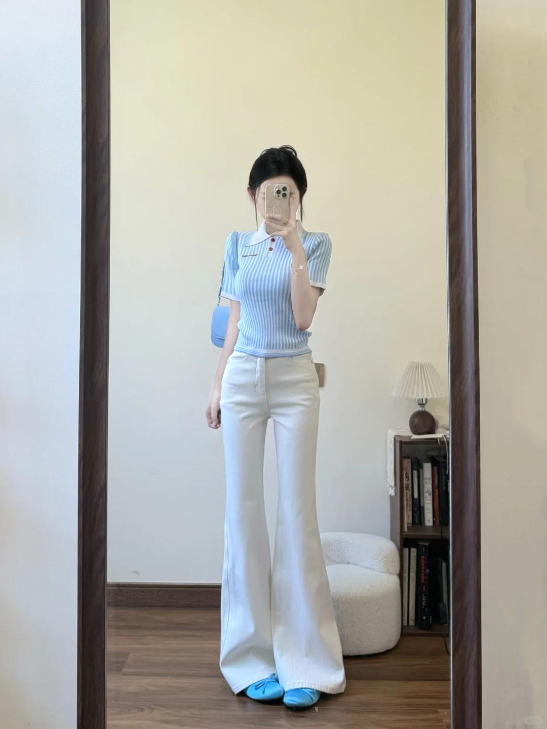 Women s High Waist Denim Pants Flared Loose Fit Casual White Wide Leg Trousers XS